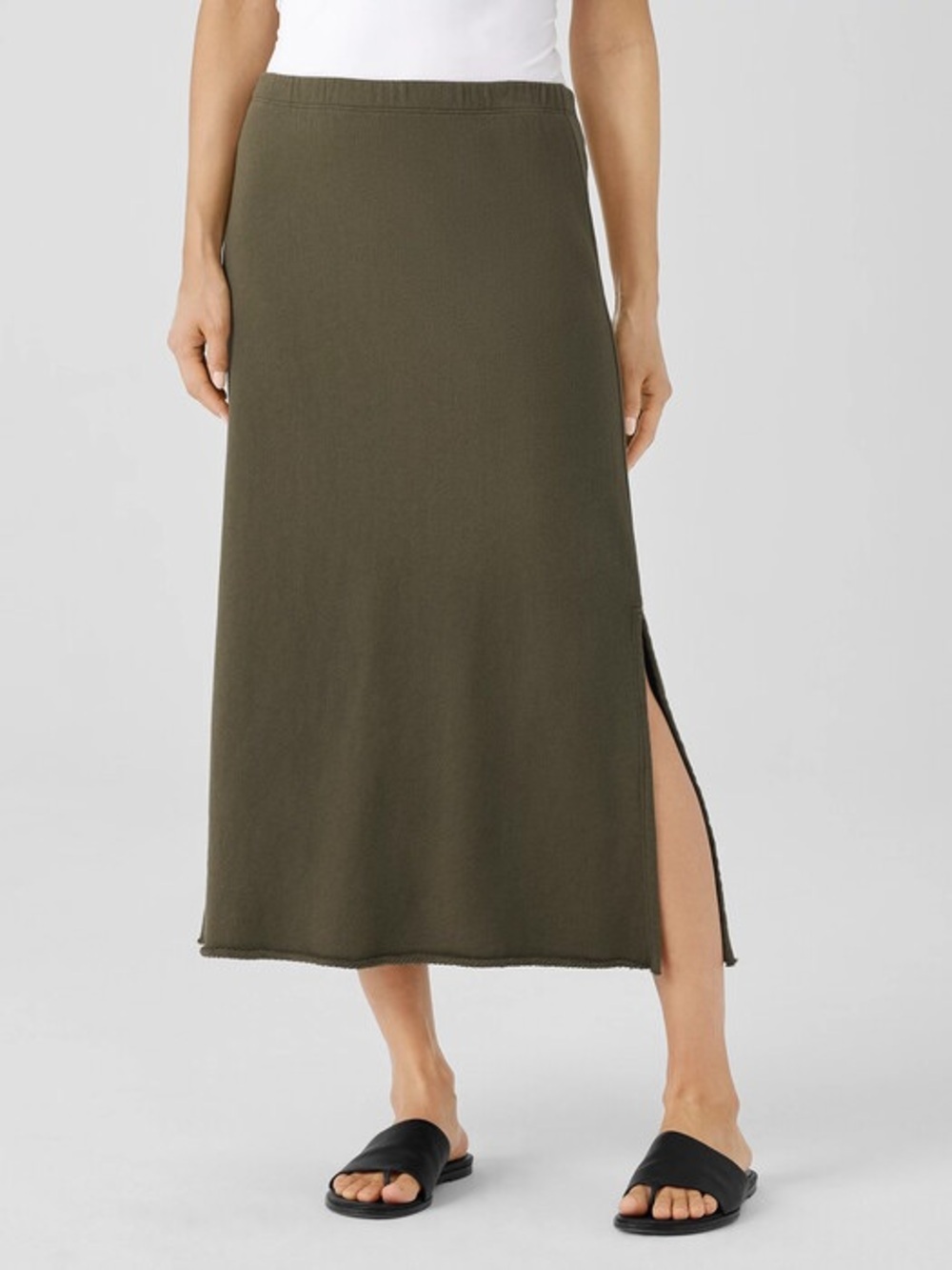 Eileen Fisher Lightweight Organic Cotton Terry A-Line Skirt Olive Green XXS